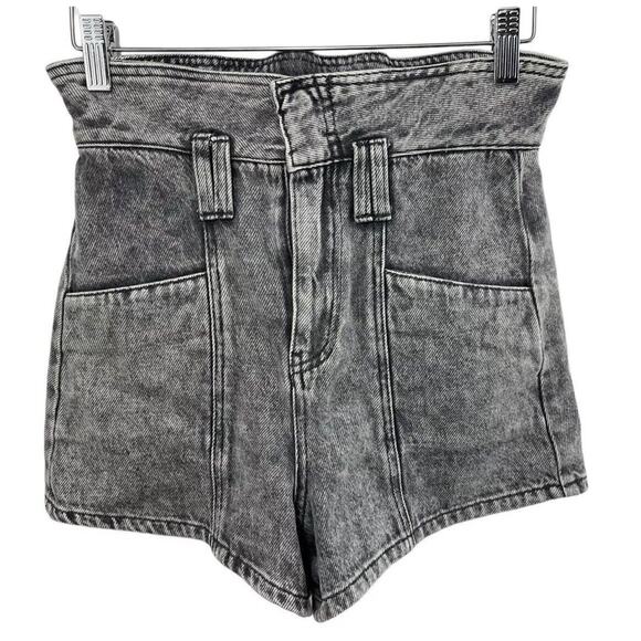 Blank NYC High Rise Shorts Denim Paper Bag Waist 25 Black Stone Wash Revolve y2k - Picture 1 of 6